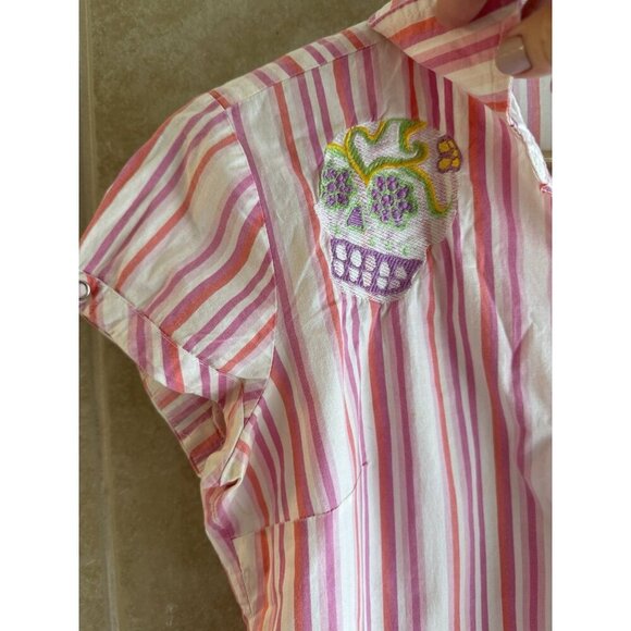 No Boundaries 90s Y2K Pink Striped Embroidered Skeleton Skull Button Down M/L - Picture 4 of 16